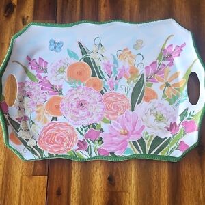 Floral Serving Tray with Pink and Green Accents.  NWOT.
